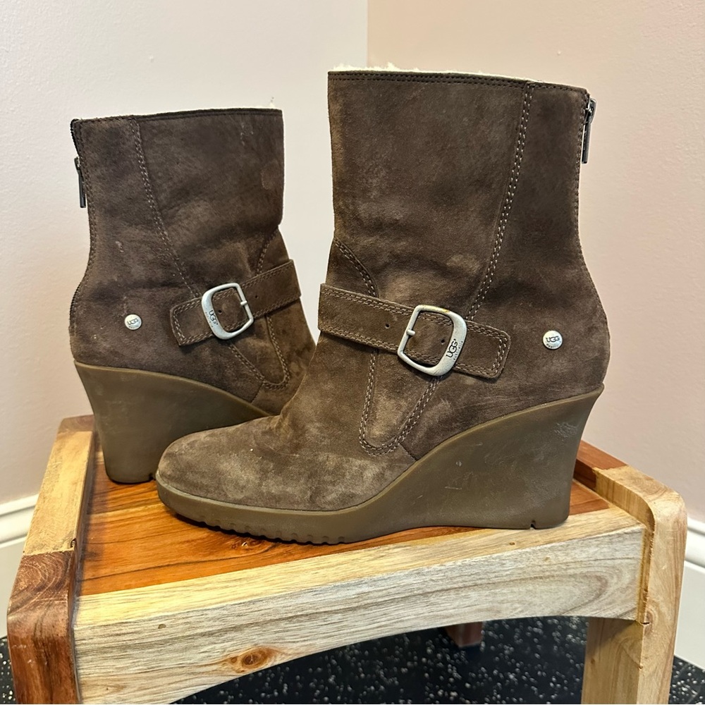 UGG Dark Brown Suede Wedge Boots